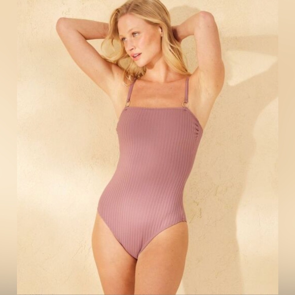 Shade & Shore - Women’s Bandeau High Leg Cheeky One Piece Swimsuit with Rings